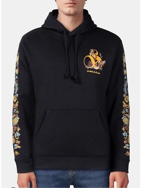 Scotch & Soda Black & Embroidered Relaxed fit Hoodie with Yellow Floral Crest